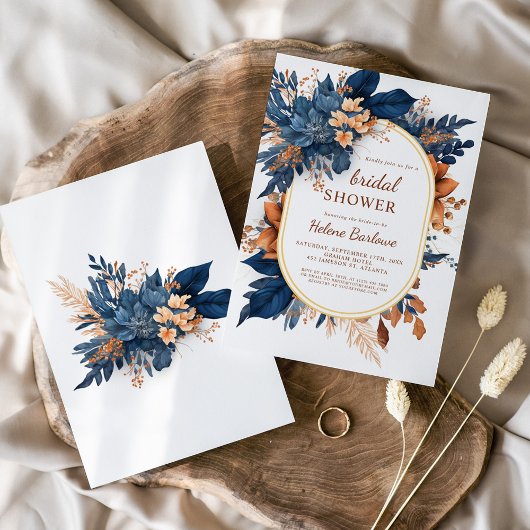 Navy Orange Modernes Elegantes Brautparty Einladung