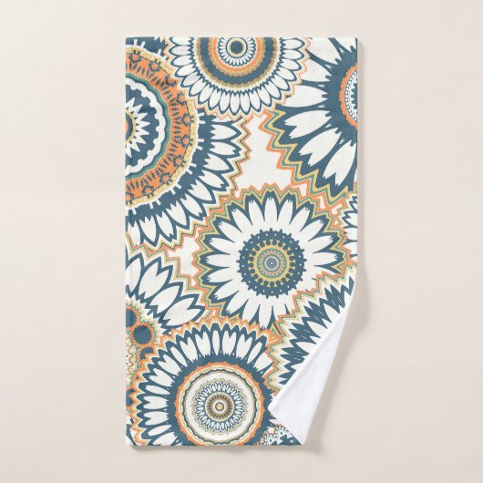 Navy Orange Multi-Mandala Design Badhandtuch Set (Handtuch)