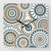 Navy Orange Multi-Mandala Design Quadratische Wanduhr (Vorderseite)