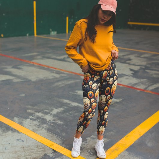 Navy-Orange-Navy-abstrakt-Mosaikzirkel Leggings