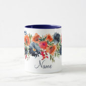 Navy Orange Rustica Rose Floral Name Tasse (Zentrum)