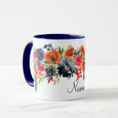 Navy Orange Rustica Rose Floral Name Tasse (Vorderseite Links)