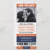 Navy & Orange Sports Ticket Save the Date (Vorderseite)