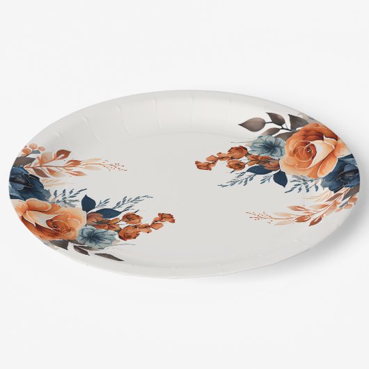 Navy Orange Watercolor Pappteller (Schrägansicht)