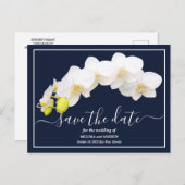 Navy-Orchids-Hintergrund Save the Date Postkarte (Vorne/Hinten)