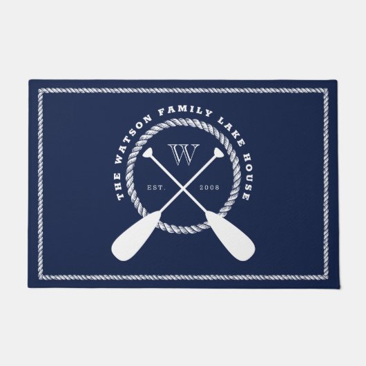 Navy Paddle Monogram Frame Lake House Willkommen Fußmatte (Vorderseite)