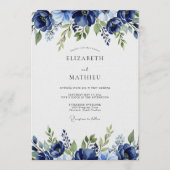 Navy Painterly Blossom Wedding Einladung (Vorderseite)