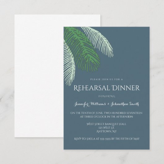 Navy Palm Blätter Probe Dinner Einladungen (Vorne/Hinten)