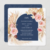 Navy Pampas Grass Modern Boho Floral Square Einladung (Vorne/Hinten)