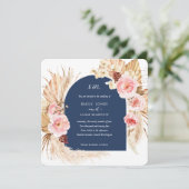 Navy Pampas Grass Modern Boho Floral Square Einladung (Stehend Vorderseite)