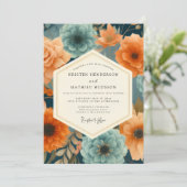 Navy Paprika Opulent Wedding Einladung (Stehend Vorderseite)