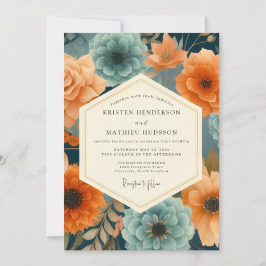 Navy Paprika Opulente Hochzeit Einladung (Vorderseite)