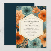 Navy Paprika Opulente Hochzeit Einladung (Vorne/Hinten)
