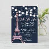 Navy Paris Eiffel Tower Glitzer Lights Baby Dusche Einladung (Stehend Vorderseite)