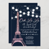 Navy Paris Eiffel Tower Glitzer Lights Baby Dusche Einladung (Vorne/Hinten)