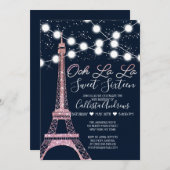 Navy Paris Eiffel Tower Glitzer Lights Sweet 16 Einladung (Vorne/Hinten)