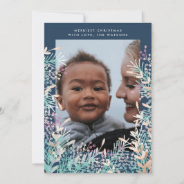 Navy Pastel Berries Weihnachtsfotokarte Feiertagskarte