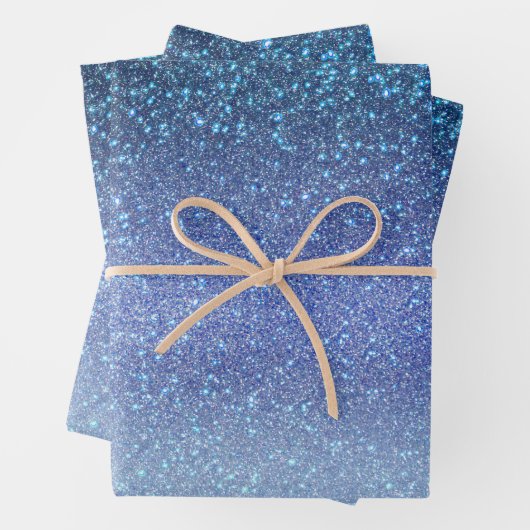 Navy Pastel Blue Triple Glitzer Ombre Gradient Geschenkpapier Set (Beispiel)