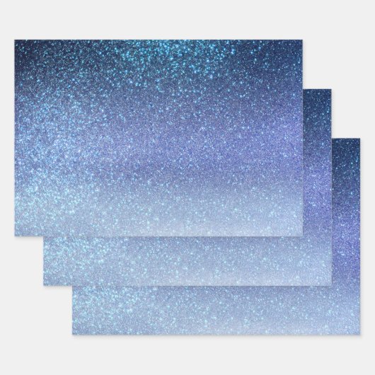 Navy Pastel Blue Triple Glitzer Ombre Gradient Geschenkpapier Set (Set)