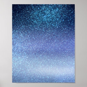 Navy Pastel Blue Triple Glitzer Ombre Gradient Poster