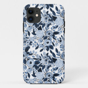 Navy Pastel Blue Watercolor Blumenmuster Case-Mate iPhone Hülle