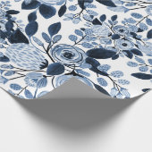 Navy Pastel Blue Watercolor Blumenmuster Geschenkpapier (Ecke)