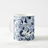 Navy Pastel Blue Watercolor Blumenmuster Kaffeetasse (Vorderseite Links)