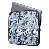 Navy Pastel Blue Watercolor Blumenmuster Laptopschutzhülle (Vorderseite Links)