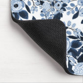 Navy Pastel Blue Watercolor Blumenmuster Mousepad (Ecke)