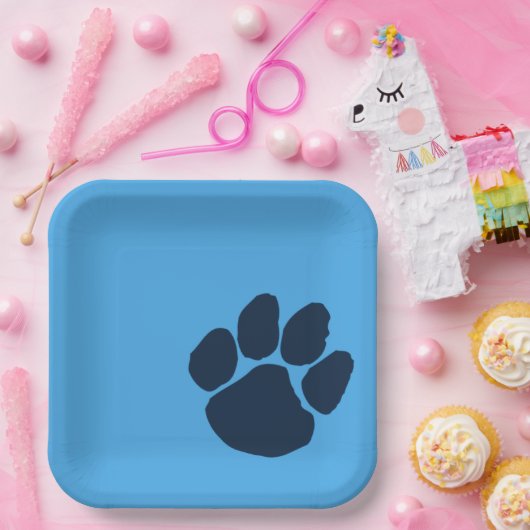 Navy Pawprint auf Tellern von Light Blue Paper Par Pappteller (Party)