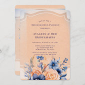 Navy Peach bemalt Blumenbridmaids Luncheon Einladung (Vorne/Hinten)