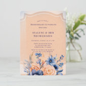 Navy Peach bemalt Blumenbridmaids Luncheon Einladung (Stehend Vorderseite)
