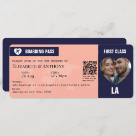 Navy & Peach Boarding Pass Wedding Einladung