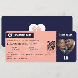 Navy & Peach Bordkarte Hochzeitseinladung Einladung