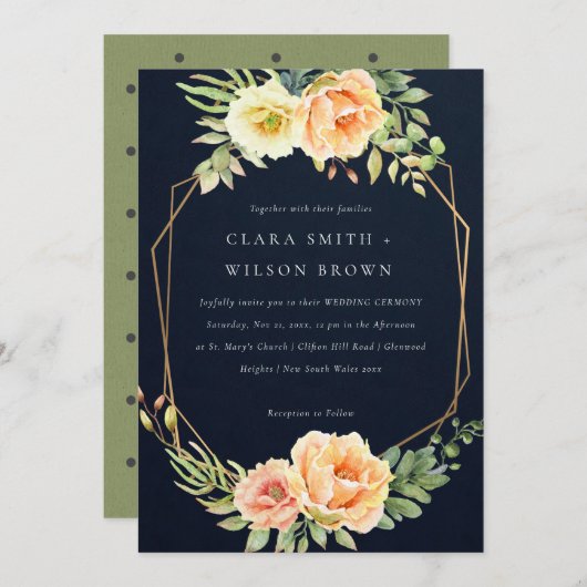 NAVY PEACH DESERT ERFOLGREICHE CACTI FOLIAGE WEDD EINLADUNG (Vorne/Hinten)