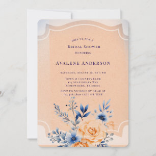 Navy Peach Painted Floral Brautparty Einladung