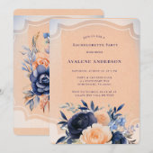 Navy Peach Painted Floral Junggeselinnen-Abschied Einladung (Vorne/Hinten)