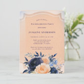 Navy Peach Painted Floral Junggeselinnen-Abschied Einladung (Stehend Vorderseite)