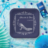 Navy Peacock Blühte Polterabend Paper Teller (Party)