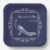 Navy Peacock Blühte Polterabend Paper Teller (Vorderseite)