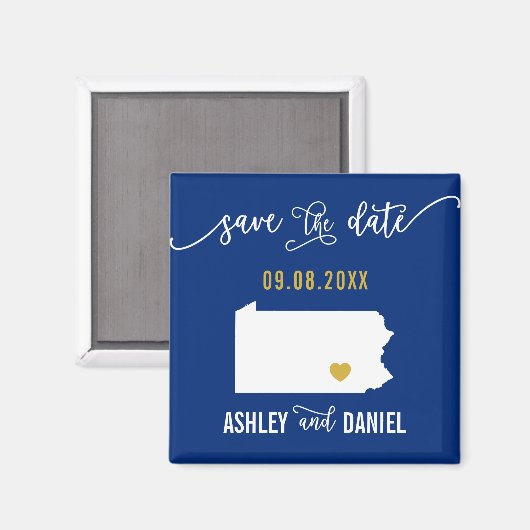 Navy Pennsylvania Wedding Save the Date Map Magnet (Vorderseite/Rückseite)