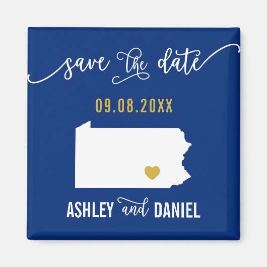 Navy Pennsylvania Wedding Save the Date Map Magnet (Vorne)