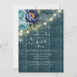 Navy Peonies and Turquoise Rose Couples Dusche Einladung