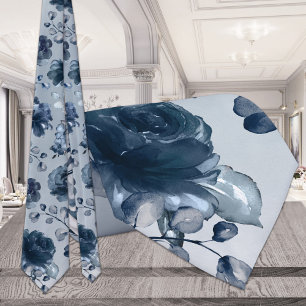 Navy Peonies Dusty Blue Greenerity Gray Wedding Krawatte