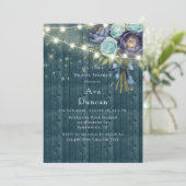 Navy Peonies & Turquoise Rose Brautparty Einladung (Stehend Vorderseite)