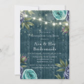 Navy Peonies & Turquoise Rose Bridesmaids Luncheon Einladung (Vorderseite)