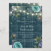 Navy Peonies & Turquoise Rose Bridesmaids Luncheon Einladung (Vorne/Hinten)