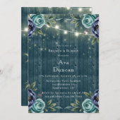 Navy Peonies & Turquoise Rose Brunch & Bubbly Einladung (Vorne/Hinten)