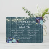 Navy Peonings und Turquoise Rose Probe Dinner Einladung (Stehend Vorderseite)