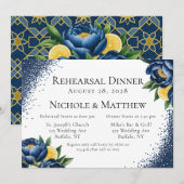 Navy Peony and Citrus Floral Probe Dinner Einladung (Vorne/Hinten)